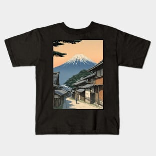 mt muji scene kawase hasui style art japan Kids T-Shirt